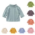 thumbnail image 1 of Trendfront Girls Mock Neck Top Small Collar Graphic Long Sleeves Plain Everyday Casual Layering Shirt Tee, 1 of 4