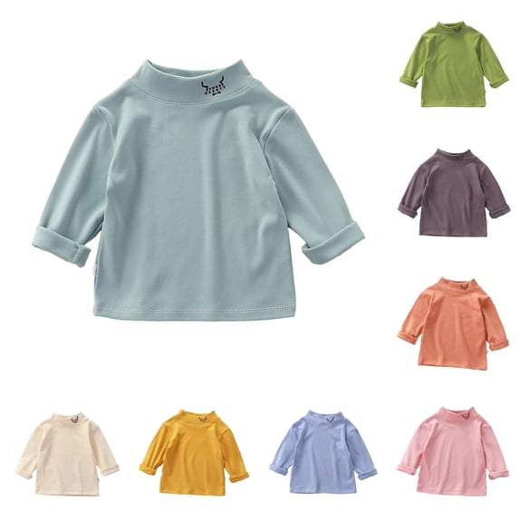 Trendfront Girls Mock Neck Top Small Collar Graphic Long Sleeves Plain Everyday Casual Layering Shirt Tee
