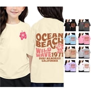 Trendfront Girls Ocean Beach T Shirt California Surf Floral Back Print Short Sleeve Crew Neck Summer Vacation Graphic Tees