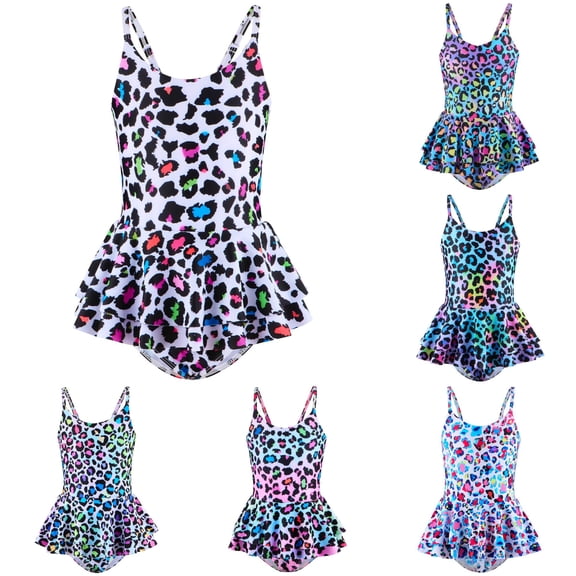 Trendfront Girls One-Piece Swim Dress Fish Scale Printed Skirted Style Spa Resort Summer Vacation Bathing Suit