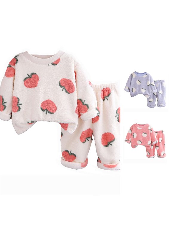 Girls Peach Graphic Thic Clothing Sets Long Sleeve 2 Piece Suit Crewneck Sweatshirt & Pants Warm Lounge Wear Fall Winter Outfits