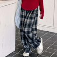 thumbnail image 1 of Trendfront Girls Plaid Pants Summer Checked Pattern Oversized Loose Fit Wide Leg Slacks Comfortable Lightweight Breathable Kids Casual Trousers Age 6-16Y, 1 of 3