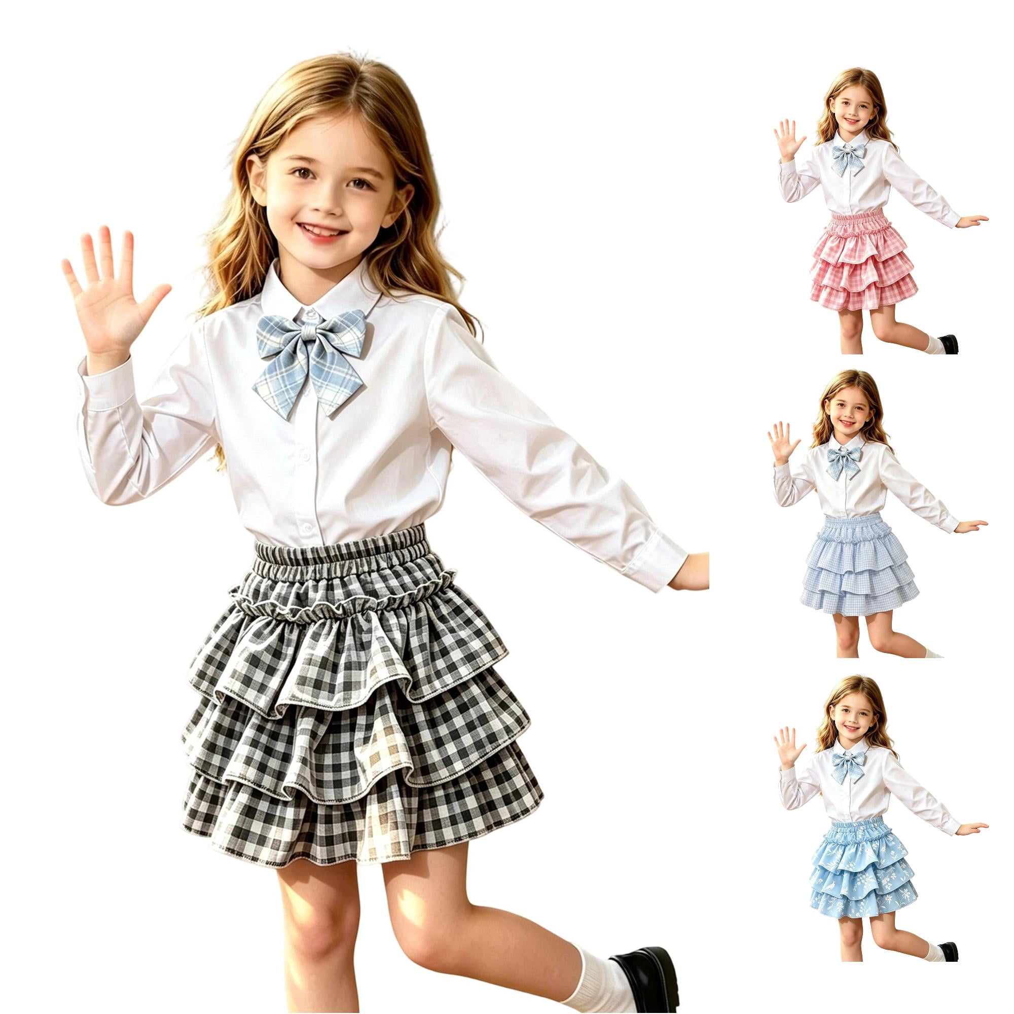 Trendfront Girls Plaid Skirt Tiered Ruffle Short Bottoms Elastic Waist ...