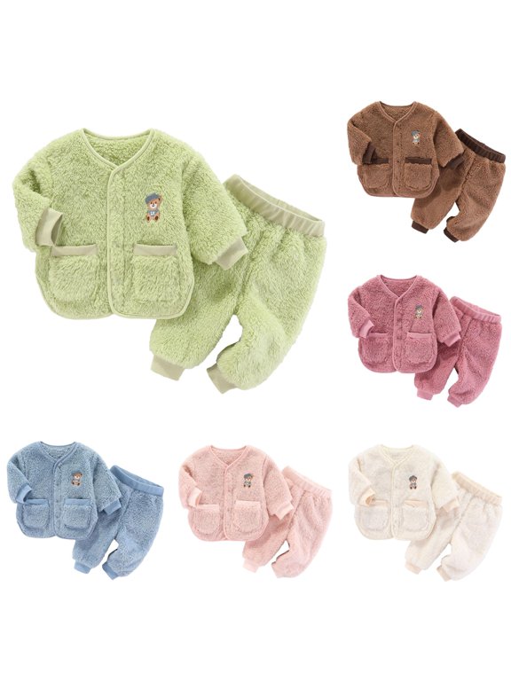 Girls Plush Cartoon Warm Clothing Sets Long Sleeve 2 Piece Suit Crewneck Thic Top & Pants Lounge Wear Fall Winter Outfits