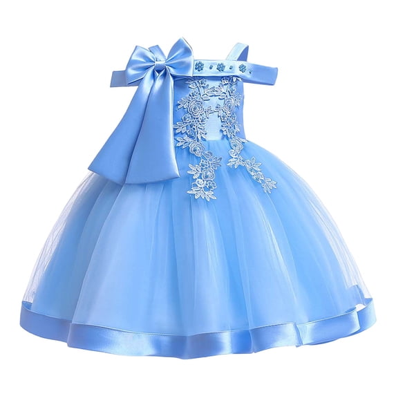 Trendfront Girls Princess Dress Crew Neck Sleeveless Off Shoulder Sweet Bowknot Elegant Birthday Party Pageant Stage Gown