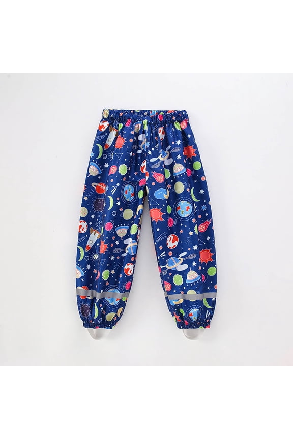 Girls Rain Pants Patterned Thin Lightweight Storm Trousers Plain Waist Protective Windproof Kids Active Jogger Pants 2-12Y