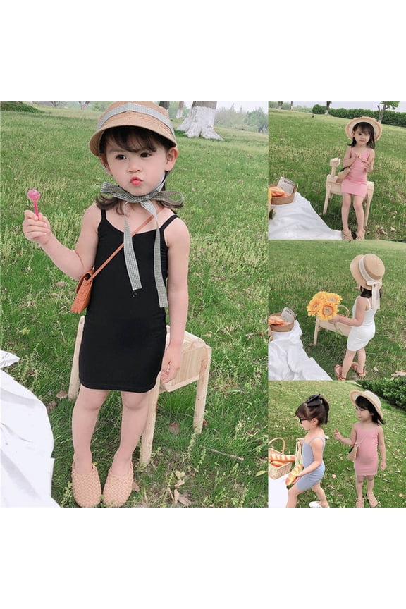 Girls Ribbed Knit Dress Mini Sleeveless Square Neck Toddler Solid Color Casual Summer Boutique Cami Outfits