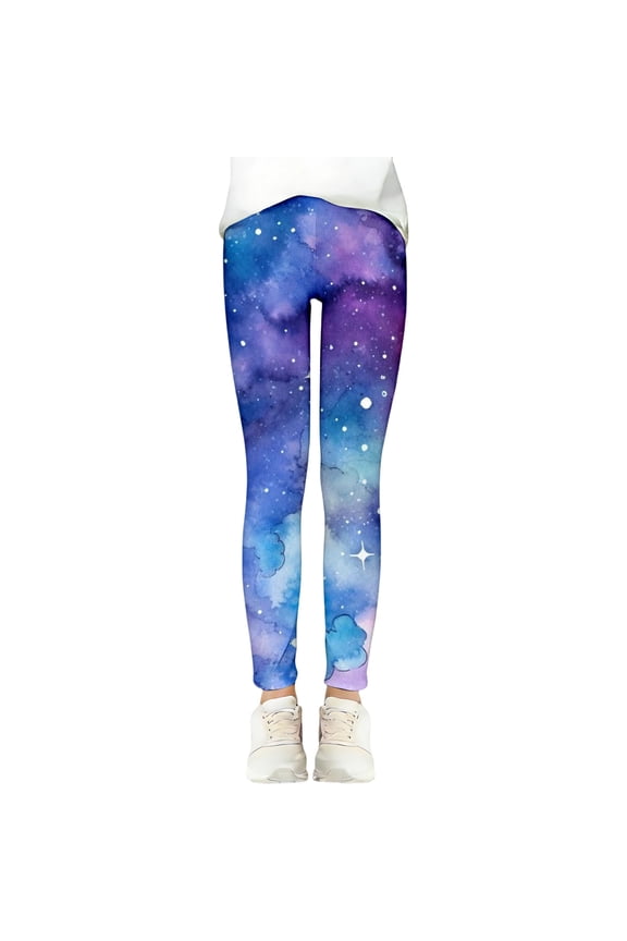 Girls Running Tights Beautiful Space Nebula Graphic Print Tight Yoga Leggings Soft Breathable Performance Kids Athletic Long Trousers