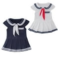 thumbnail image 1 of Trendfront Girls Sailor Dress Mini Short Sleeve Collared Toddler School Uniform Pleated Skirt Little Kids Nautical Style Outfits, 1 of 3
