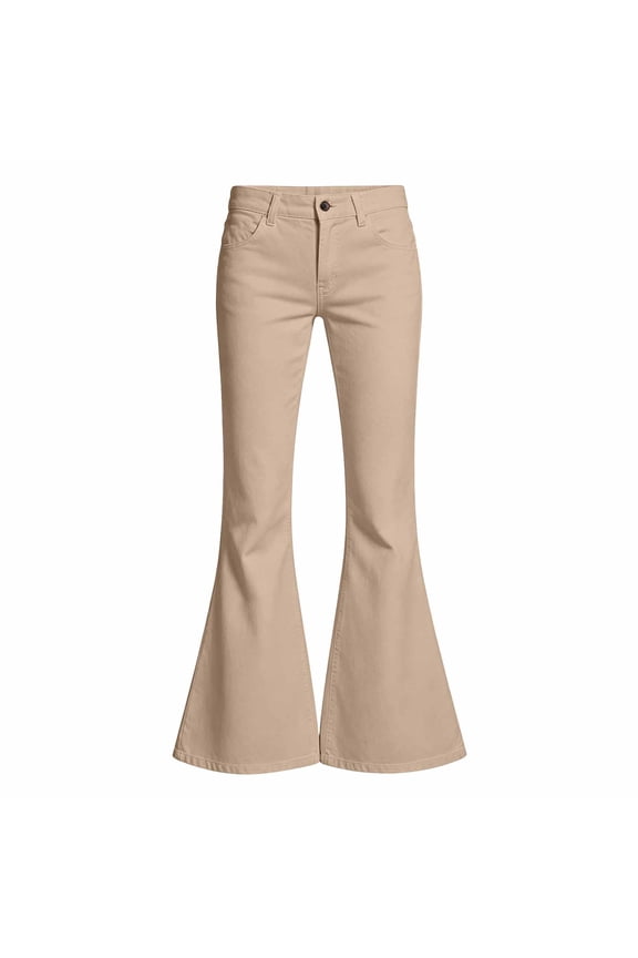 Girls School Uniform Flare Pants Mid Rise Button Zip Fly Belt Loops Front Pockets Full Length Classic Back To School Bottoms