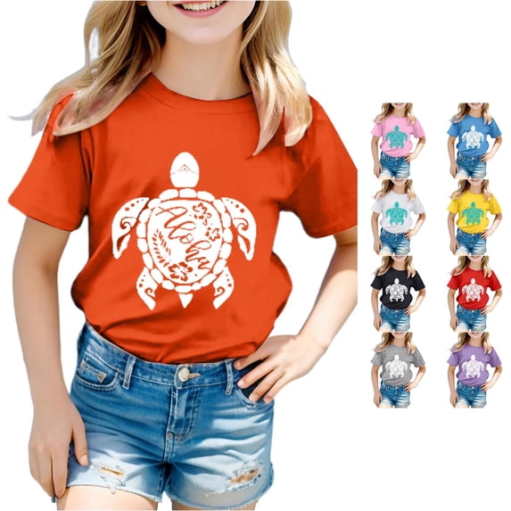 Trendfront Girls Sea Turtle Graphic T Shirts Crewneck Short Sleeve Floral Turtle Ocean Animal Print Casual Summer Tee Tops