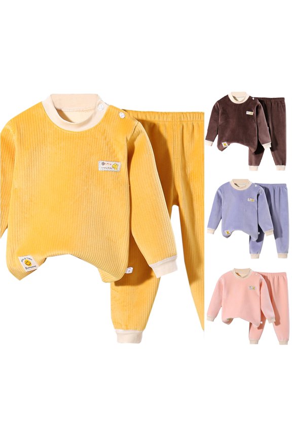 Girls Solid Base Layer Fleece Clothing Sets Long Sleeve 2 Piece Suit Crewneck Thic Top & Thermal Pants Lounge Wear Fall Winter Outfits