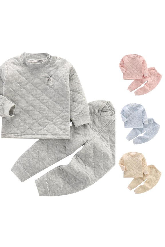 Girls Solid Color Base Layer Clothing Sets Long Sleeve 2 Piece Suit Crewneck Three Layer Thic Top & Base Layer Pants Winter Outfits