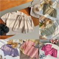 thumbnail image 1 of Trendfront Girls Solid Color Outfit Set Crew Neck Short Sleeve Top Summer 2 Piece Matching Shorts Collection Kids Ages 2-10Y Casual Daily Wear Clothes Set, 1 of 4