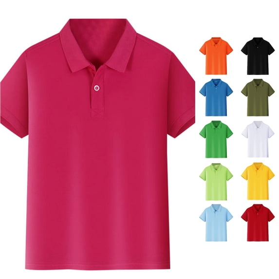 Trendfront Girls Solid Color Polo Shirt Collared Short Sleeve Button Placket Classic School Uniform Top For Back To School Classroom Wear