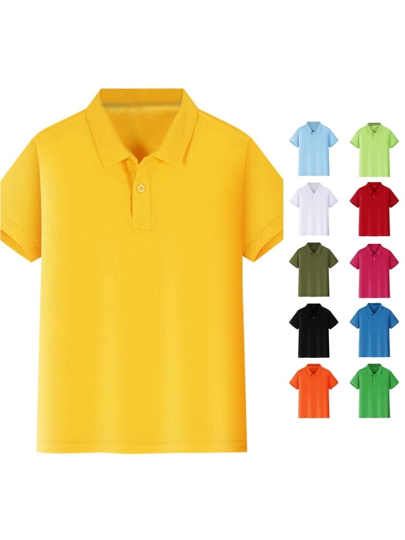 Girls Solid Color Polo Shirt Collared Short Sleeve Button Placket Classic School Uniform Top For Back To School Classroom Wear