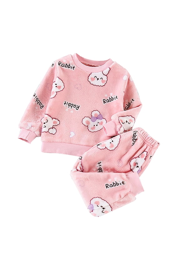 Girls Solid Color Thic Fleece Clothing Sets Long Sleeve 2 Piece Suit Crewneck Sweatshirt & Pants Warm Lounge Wear Fall Winter Outfits