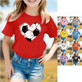 thumbnail image 1 of Trendfront Girls Sporty T-Shirt Soccer Football Heart Vintage Graphic Print Casual Crewneck Short Sleeve Tee Everyday Active Fitness Exercise Training Tops, 1 of 4