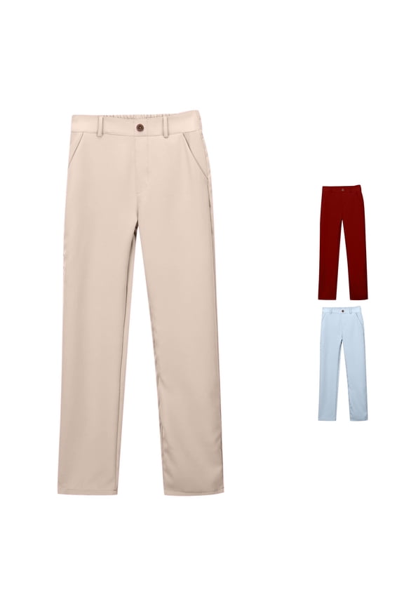 Girls Straight Leg School Uniform Pants Mid Rise Button Zip Fly Belt Loops Slant Pockets Full Length Back To School Bottoms