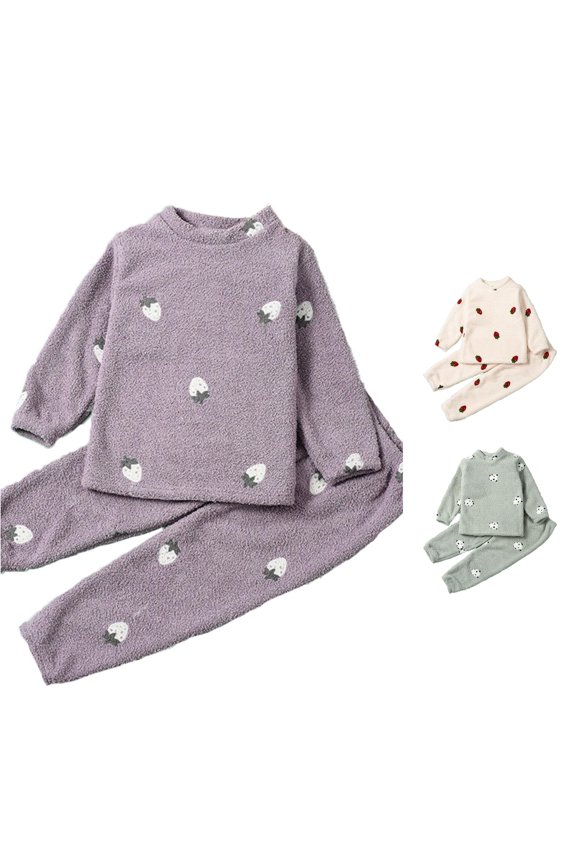 Girls Strawberry Heart Cloud Clothing Sets Long Sleeve 2 Piece Suit Crewneck Thic Sweatshirt & Pants Lounge Fall Winter Outfits