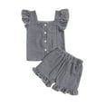 thumbnail image 1 of Trendfront Girls Summer Square Neck Sleeveless Top Clothing Sets 2 Piece Ruffle Flutter Sleeve Gingham Plaid Outfits Shorts Sets, 1 of 6