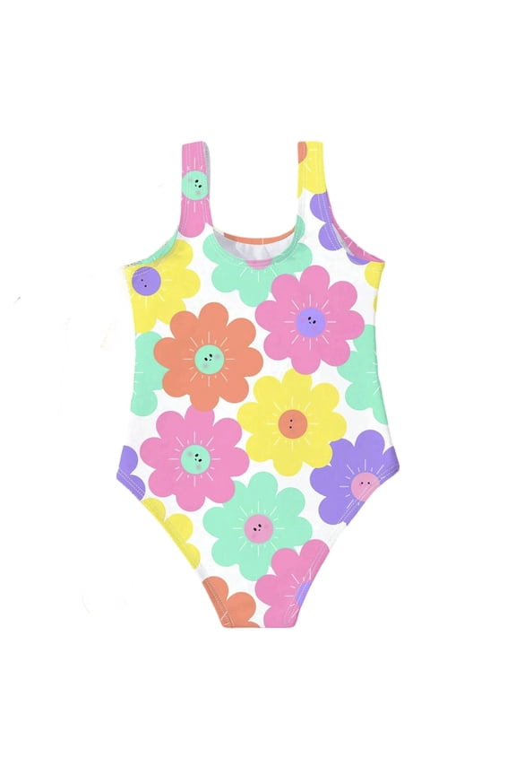 Girls Swimsuit 1 Piece Bathing Suit Floral Flower Blossom Pattern Print Beach Vacation Casual Swimwear