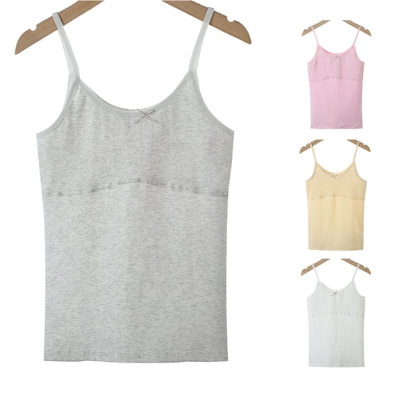 Trendfront Girls Tank Tops Solid Crewneck Breathable with Bra Camisole Sleeveless Undershirts Puberty Training Underwear Base Layer