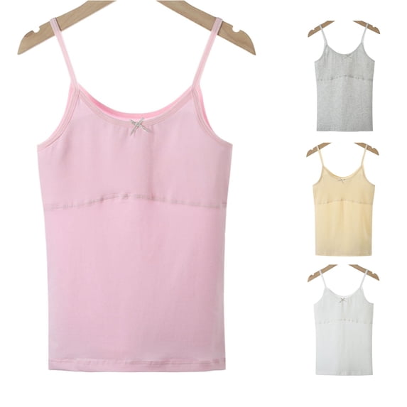 Trendfront Girls Tank Tops Solid Crewneck Breathable with Bra Camisole Sleeveless Undershirts Puberty Training Underwear Base Layer