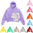 thumbnail image 1 of Trendfront Girls Vintage Hoodies Long Sleeve All We Need Is Love Letter Graphic Kangaroo Pocket Fall Winter Casual Pullover Sweatshirt Tops, 1 of 3