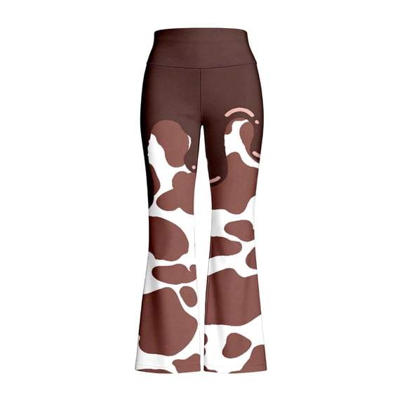 Trendfront Girls Wide Leg Pants Cute Cow Pattern Printed Athletic Long Sport Slacks Fashion Bell Bottom Flare Kids Casual Trousers Age 3-14Y