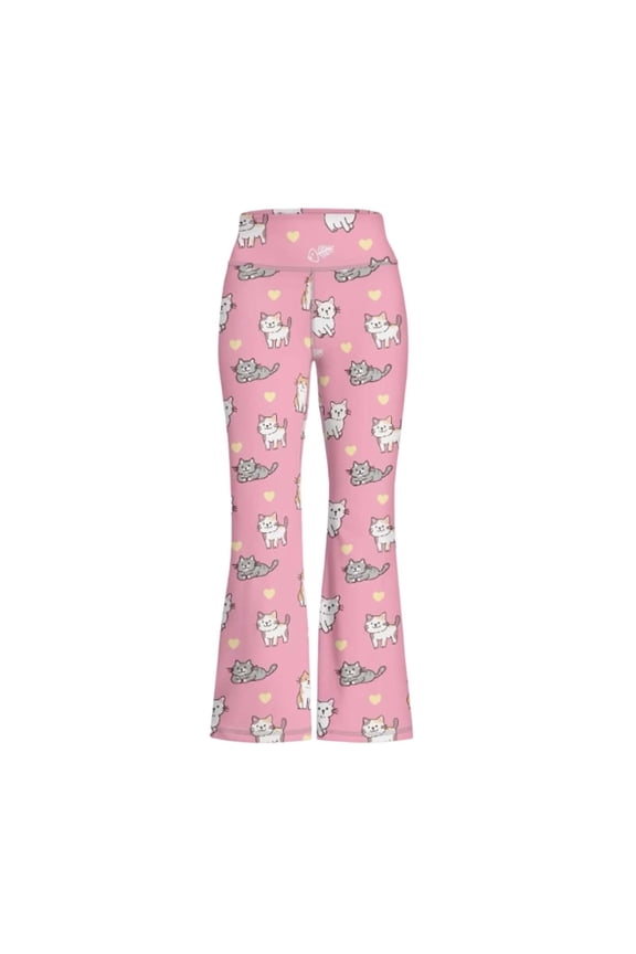 Girls Wide Leg Pants Sweet Cat Graphic Pattern Printed Athletic Long Sport Slacks Fashion Bell Bottom Flare Kids Casual Trousers Age 3-14Y