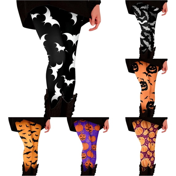Trendfront Halloween Leggings for Women Bat Print Full Length Fitted Casual Party Pants Bottoms