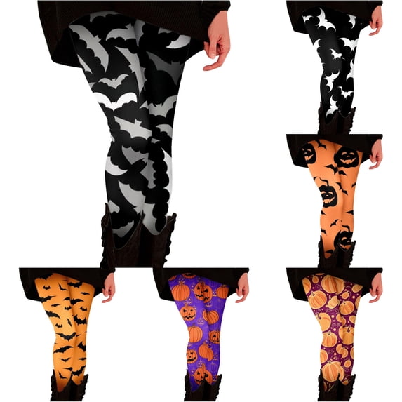 Trendfront Halloween Leggings for Women Bat Print Full Length Fitted Casual Party Pants Bottoms
