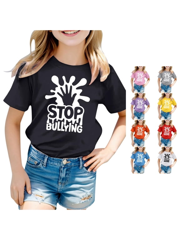 Kids Anti Bullying Shirts Crewneck Kindness Slogan Letter Print Short Sleeve T-Shirts Summer School Event Tops Outfits Pullover
