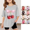 thumbnail image 1 of Trendfront Kids Cherry Bow Graphic Shirt Summer Casual Tee Crewneck Short Sleeve Cute Fruit Print T-Shirt Fashion Playwear Tops, 1 of 4