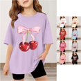 thumbnail image 1 of Trendfront Kids Cherry Bow Graphic Shirt Summer Casual Tee Crewneck Short Sleeve Cute Fruit Print T-Shirt Fashion Playwear Tops, 1 of 4