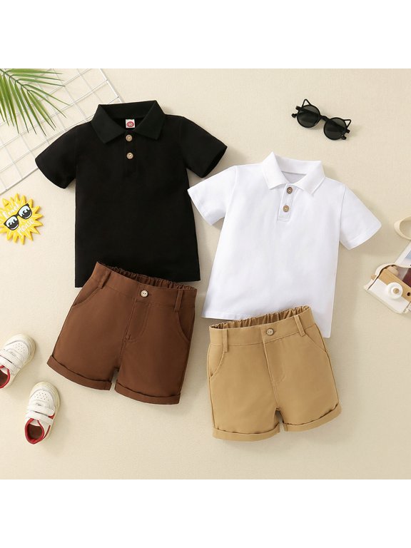 Kids Smart Casual Clothing Collared Button Top and Double Pocket Zipper Shorts Summer Holiday Outdoor Outfits Suit