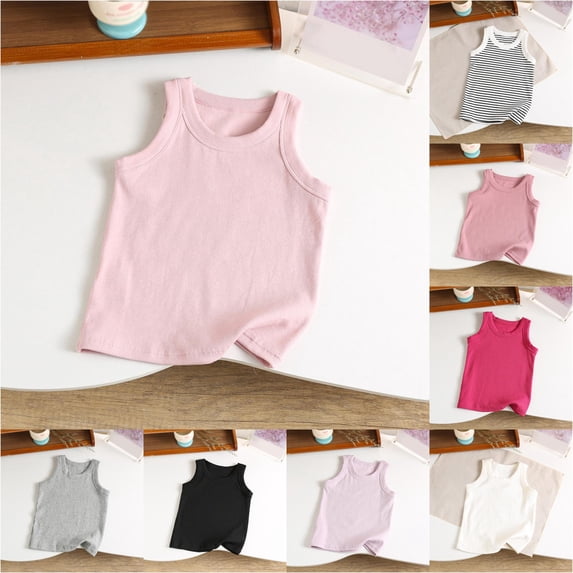 Trendfront Kids Solid Color Tank Top Sleeveless Crewneck Shirt Summer Layering Camisole Everyday Comfort Fashion Casual Style Tops