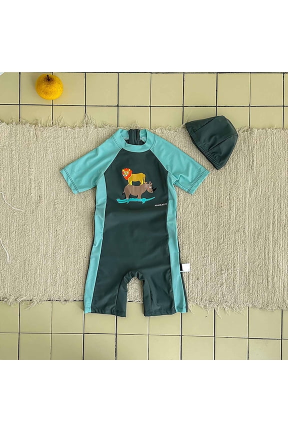 Kids Sun Protection Swimwear Crew Neck Long-Sleeve Zipper One Piece Rash Guard Summer Water Sports Bathing Suit