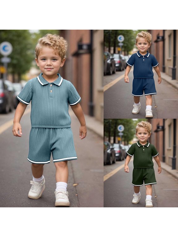 Little Boys Polo Clothing Collared Short Sleeve Striped Classic Shirt and Shorts Smart Casual Sportswear Outfit Suit