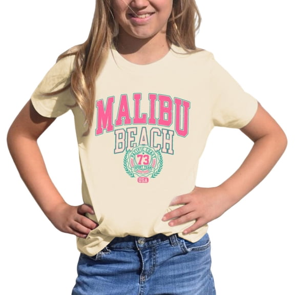 Trendfront Little Girls Retro Tops Vintage Casual Fashion Statement Letter Print Crewneck Short Sleeve T-Shirt Summer Beach Holiday Travel Clothes Tee