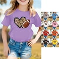 thumbnail image 1 of Trendfront Little Girls Sporty Tops Leopard Cheetah Heart Rugby Football Vintage Print Casual Crewneck Short Sleeve T-Shirt Everyday Active Fitness Gear Tee, 1 of 4