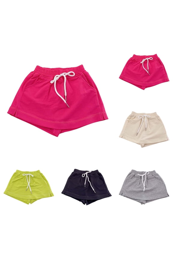 Little Kids Skater Sundress Mini Sleeveless Elastic Waist Solid Color Drawstring Bow Accent Side Pocket Summer Beach