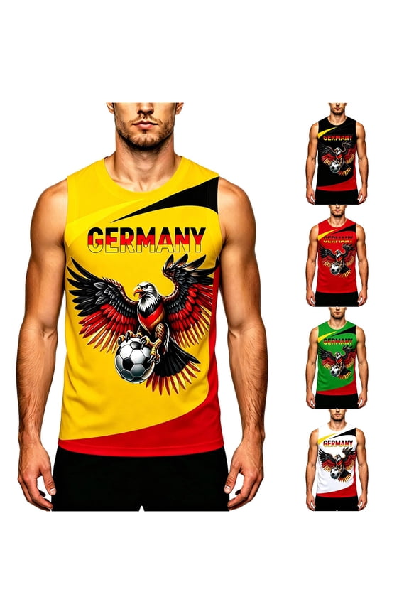 Men's Germany Soccer Tank Top Sleeveless Shirt Crewneck German Eagle Graphic Tees Casual Sporty Jersey Top Game Day Soccer Fan Gear