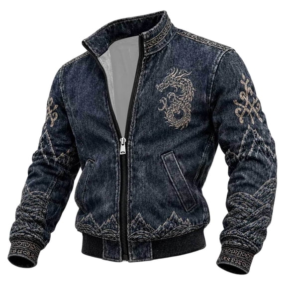 Trendfront Mens Dragon Jacket Knot Pattern Stand Collar Full Zip Coat ...