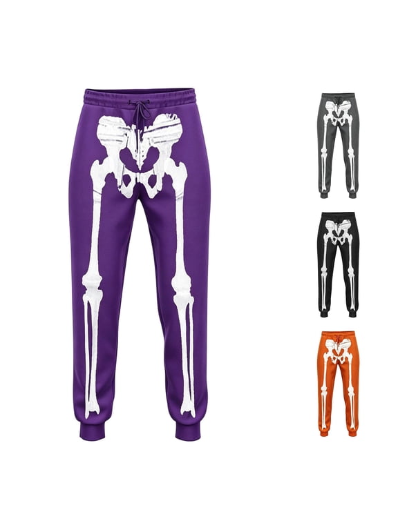 Mens Halloween Casual Lounge Pants Elastic Waist Skeleton Leg Graphic Jogger Style Casual Pants