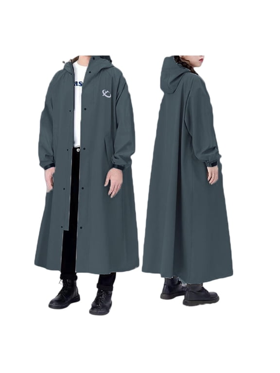 Mens Hooded Coat Solid Zip Front Stand Collar Elastic Ankle Length Relaxed Fit Long Sleeve Casual Rain Jacket