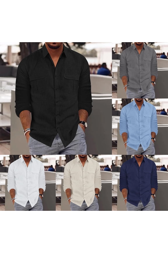 Mens Solid Color Plain Shirts Long Sleeve Button Down Tees Pocket Front Detail Casual Everyday Tops
