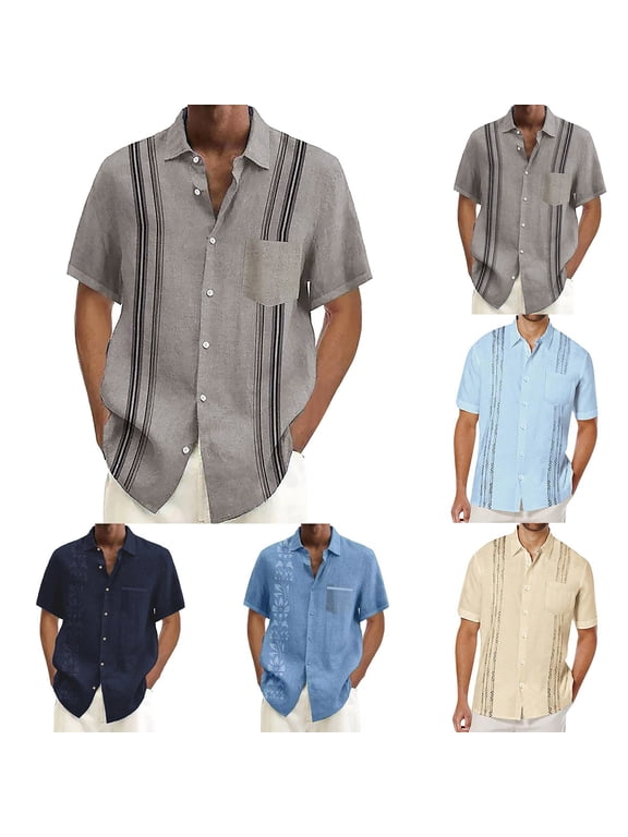 Mens Summer Gradient Ombre Shirts Collared Short Sleeve Tees Button Down Front Closure Casual Wear Tops