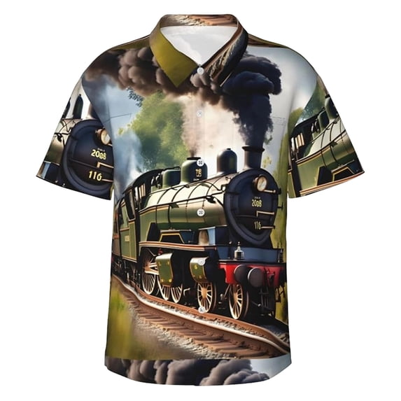 Trendfront Mens Train Polo Shirt Steam Locomotive Graphic Collared ...